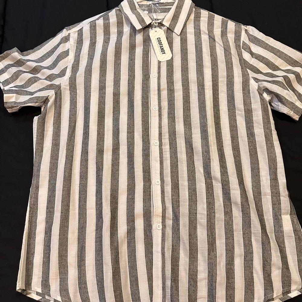Men's Striped Button-Down Shirt - Black and White